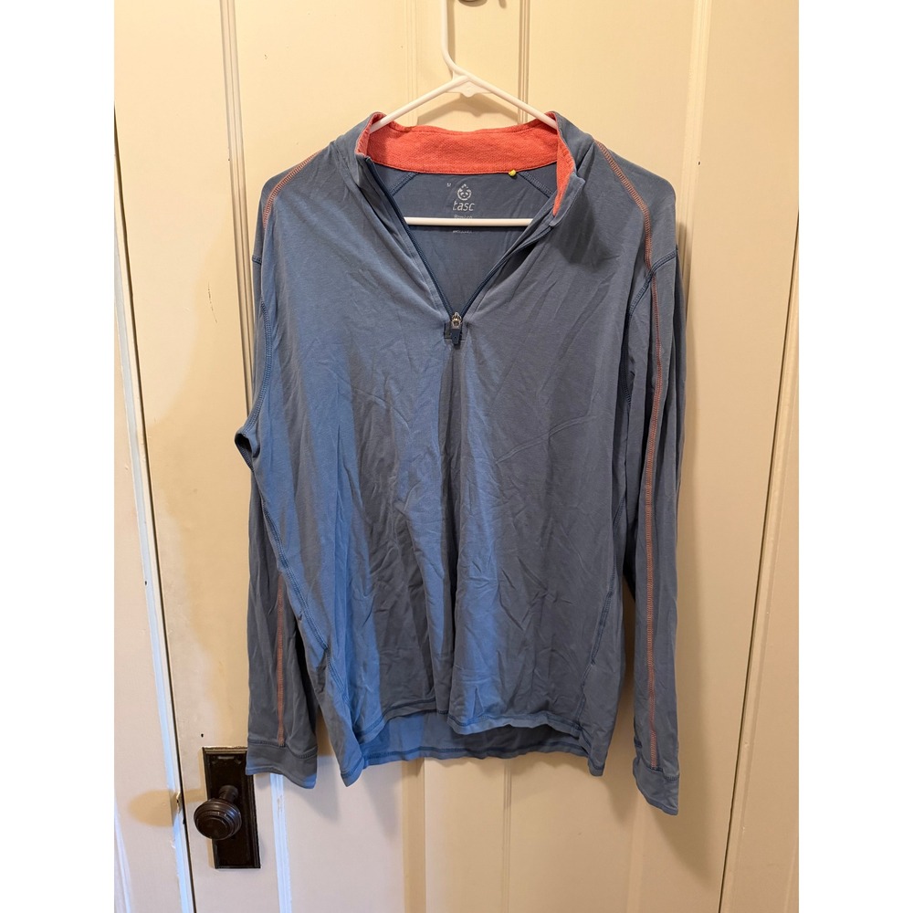 Tasc Performance Mens Medium Bamboo Quarter Zip Pullover Blue Orange Long Sleeve
